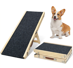 Stevige houten hondenhelling, inklapbaar, geschikt voor bed en buitengebruik - Product Image 1