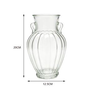 Jarrón de Vidrio Tipo Ánfora Verde Amarillo <span class=keywords><strong>con</strong></span> Ranuras y Asas, Decoración para Mesa de Boda o Hogar, Florero Moderno de Vidrio - Product Image 4