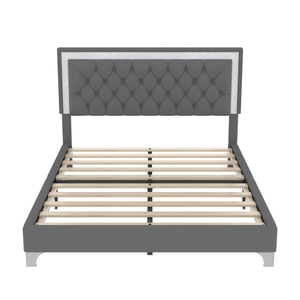 Queen <b>Bed</b> <b>Frame</b> with Velvet Upholstered Wingback Headboard Adjustable with Charging Ports No Box Spring Needed - Product Image 6