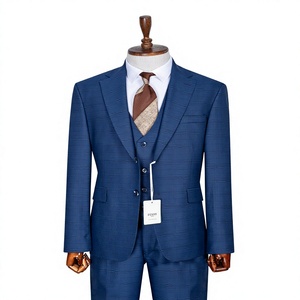 Costume d'affaires gris pour homme en viscose/polyester, style britannique, col mandarin, double boutonnage, coupe classique, grandes tailles adultes - Product Image 1