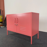 Armoire de rangement en métal rose à 2 portes, meuble TV pour salon et maison, armoire de cuisine style urbain