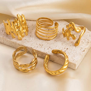 Fashion <b>Rings</b> Women's Geometric Open Design 18K Gold Plated Stainless Steel Multi Layer Twist <b>Ring</b> Jewelry Gift Yiwu - Product Image 2