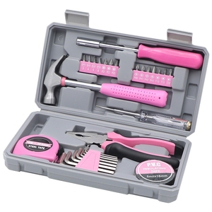 Kit d'outils miniatures de 29 pièces, boîte à outils rose de base pour le collège/dortoir, la maison et le bureau, kit d'outils de bricolage, réparations domestiques de base dans un étui portable - Product Image 3
