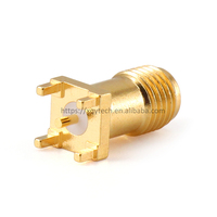 Conector SMA Hembra Recto para PCB, Vertical, de Montaje en Placa, Patas Cortas, Chapado en Oro, Adaptador RF de Latón