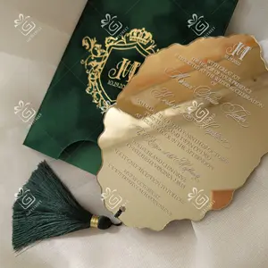 ホット販売ミラーアクリルカスタマイズカードILove You Happy Anniversary Birthday Party Velvet Envelope Wedding Invitation