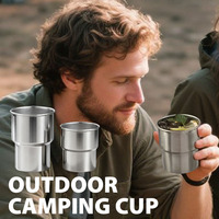 Tasse à café à eau de camping en métal pinte personnalisée 304 en acier inoxydable 300ml 500ml ensemble de tasses à café empilables portables de qualité alimentaire