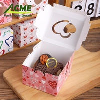 Boîte à dessert écologique de qualité alimentaire avec fenêtre en forme de cœur, boîte à gâteau carrée en papier kraft, emballage de boulangerie personnalisé avec logo, vente en gros