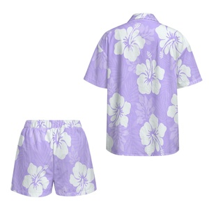 Conjunto de Dos Piezas de Camisa con Estampado de Flores de Playa y Pantalones Cortos con Cordón Ajustable, Personalizado, Transpirable, de Poliéster, para Dropshipping - Product Image 6