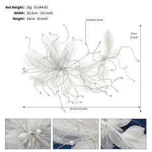Vid de pelo de flor blanca hecha a mano <span class=keywords><strong>para</strong></span> niñas y mujeres banda elástica con diamantes de imitación cristal <span class=keywords><strong>alambre</strong></span> de cobre tocado de Boda nupcial - Product Image 4