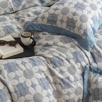 Parure de lit 4 pièces en coton 100% motif tournesol, housse de couette florale de luxe, drap plat et 2 taies d'oreiller incluses
