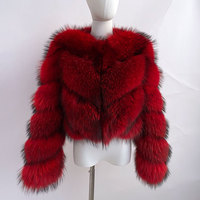 Veste d'hiver en fourrure de raton laveur véritable pour femme, personnalisable en gros, haut court en fourrure, col rond, imperméable, respirant, épais