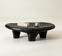 Table basse en verre trempé irrégulier, noir mat, monobloc moulé, entièrement assemblée, forme nuage, pour intérieur