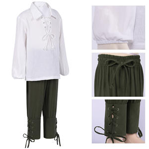 Ensemble de costumes de <span class=keywords><strong>chevalier</strong></span> médiéval pour garçons, 2 pièces, chemises de pirate Renaissance, pantalons à bande aux chevilles pour Costume d'halloween - Product Image 2