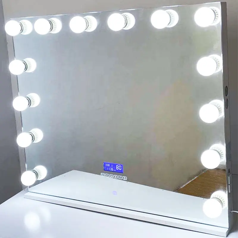 36 by 30 inch White Luxury Led Dimmable Bulb Hollywood Makeup Mirror with speaker