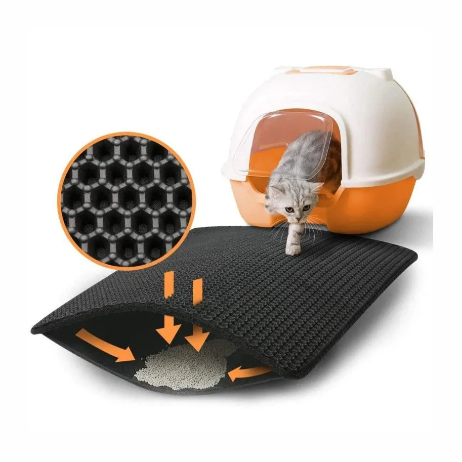 Helps to Waste Less Litter on Floors Durable Honeycomb Cat Litter Box Mat Water Resistant