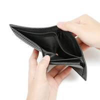 Nouveau Portefeuille Court RFID Classique en Cuir Véritable de Vachette Grain Litchi Noir, Simple et Fin, Couleur Unie 2027