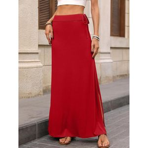 FOXA Womens Maxi Skirt High Waisted Long <b>Wrap</b> Skirt With Side Slit Adjustable Drawstring Boho Beach Style - Product Image 2