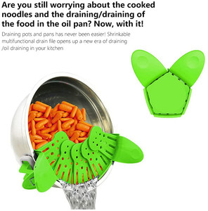 Heat Resistant Kitchen Pan Pot Bowl Clip Collapsible Silicone <b>Sink</b> <b>Strainer</b> for Vegetable Noodles Cooking - Product Image 3