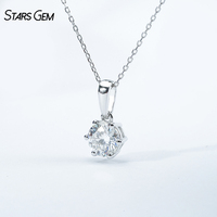 Starsgem Collier Pendentif Classique Unisexe Solitaire Brillant 1 carat à Six Griffes Diamant de Laboratoire Couleur D Plaqué Rhodium Argent 925