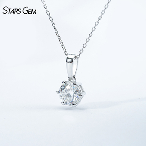 Starsgem 1ct Brilliant Solitaire Six Prong Pendant <b>Necklace</b> <b>D</b> Color Lab Grown Diamond Rhodium Plated 925 Sterling Silver Women - Product Image 2