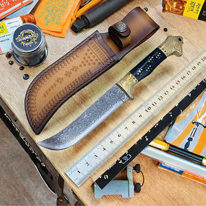 Couteau droit à lame fixe de qualité industrielle haut de gamme YF en acier Damas, garantie 3 ans, manche en laiton intégré, noir - Product Image 2