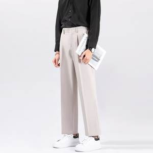 Pantaloni eleganti da uomo di alta qualità estivi pantaloni larghi neri pieghettati larghi con gamba larga a metà vita piatta anteriore leggera - Product Image 6