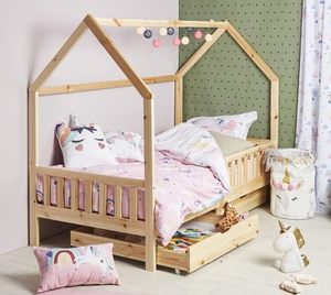 Solido legno di pino naturale <span class=keywords><strong>letto</strong></span> cabina per bambini 90X190 cm con 2 cassetti e tetto per camera da <span class=keywords><strong>letto</strong></span> moderna - Product Image 4