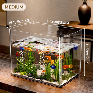 Acuario Rectangular sin Borde, Tanque Transparente de Plástico PET para <span class=keywords><strong>Peces</strong></span> Betta y Goldfish, Acuario de Escritorio para Oficina - Product Image 2