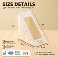 Boîtes à sandwich jetables en carton blanc de qualité alimentaire avec fenêtre transparente, logo personnalisé, pour emporter, boulangerie, traiteur, emballage triangulaire en forme de coin, OEM