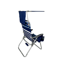 Chaise de plage pliable confortable avec cadre en aluminium, auvent pare-soleil, poche de rangement et porte-gobelet, chaise de camping et de jardin