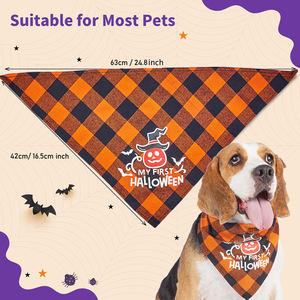 Tanpopo Bandanas personnalisés pour animaux de compagnie en gros Halloween citrouille foulard réfléchissant Polyester bavoirs salive serviette Triangle écharpe chiens - Product Image 2