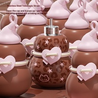 Bouteille d'eau isotherme portable grande capacité en forme de gourde à imprimé léopard et motif cœur, avec paille, pour café et bureau, pour femme