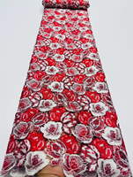 NI.AI Nouvelle mode Tissu en dentelle guipure florale 3D Dentelle rouge en cordon Dentelle africaine brodée Tissu en dentelle soluble dans l'eau pour fête de mariage