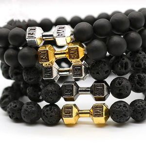 Pulsera de Piedras Volcánicas Negras Naturales, Pulseras de Cuentas Negras Mate para Mujeres y Hombres, Joyería de Fitness con Forma de Barra - Product Image 5