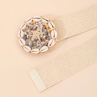 Nouvelle ceinture personnalisée à boucle ronde pour les vacances, décontractée, décorative pour robe, ceinture élastique tressée en paille de raphia pour femme, idéale pour la plage