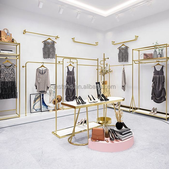 Estante de exhibición de acero inoxidable para tienda de ropa