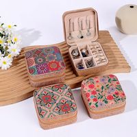 Nouvelle boîte à bijoux de voyage portable carrée à imprimé rétro, cousue à la main, avec fermeture éclair, pour organiser bagues, colliers et boucles d'oreilles