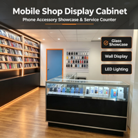 Meubles de magasin de réparation mobiles modernes sur mesure, éclairage LED, étagères murales, comptoir de présentation en verre, vitrine d'accessoires pour téléphones, service