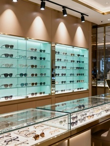 Espositore per <span class=keywords><strong>Occhiali</strong></span> <span class=keywords><strong>da</strong></span> <span class=keywords><strong>Sole</strong></span> <span class=keywords><strong>RayBan</strong></span> Originale per Fiere - Vetrina Personalizzata con Piano in Vetro, Base in Legno e Illuminazione LED - Product Image 4