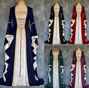 万圣节女性欧洲中世纪复古宫廷公主角色扮演服装长裙优雅女巫方领化妆舞会服装