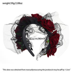 1PC Halloween Black Veil Rose Flower Stirnband Mexikanische Rose Flower Crown Stirnband Flower Head piece Party Kostüm Cosplay Kopf bedeckung - Product Image 3