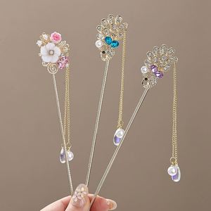 Horquillas para el cabello para mujer, estilo antiguo, vintage, con diseño de flor y en forma de abanico, horquilla de aleación con borlas de estilo chino nuevo y movimiento ondulante - Product Image 2