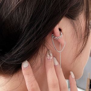 S925 Sterling Silver Tassel Ear <b>Cuff</b> <b>Earrings</b> For Women Korean Style Elegant Niche Design Everyday Wear - Product Image 2
