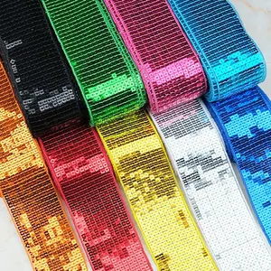 Custom Width colorful Sequin Lace in Square Shape Strip for Pants or Clothing