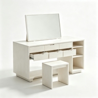 Ensemble coiffeuse moderne et écologique avec miroir inclinable, 4 tiroirs et étagère de rangement à panneaux, tabouret de coiffeuse pour chambre à coucher