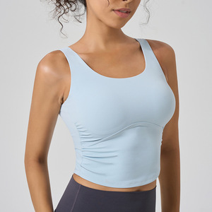 Haut de yoga plissé taille haute pour femme, extensible dans les quatre sens, sans couture, avec soutien-gorge de sport à bonnets fixes, idéal pour le Pilates et les activités de plein air en hiver - Product Image 5