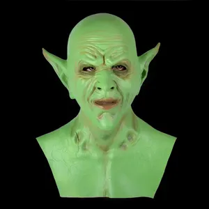 Halloween Scary props Lifelike green Skin Long ears carnival devil mask Halloween Full face