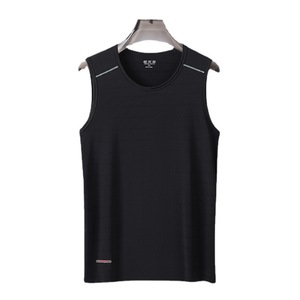 เสื้อกั๊กแขนกุดลำลองสำหรับผู้ชายใส่ในฤดูร้อนระบายอากาศได้อย่างรวดเร็วผ้าไอซ์ซิลค์ดูดซับเหงื่อเสื้อผ้าออกกำลังกายแบบถักสีพื้น - Product Image 1
