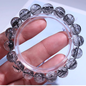 <span class=keywords><strong>Bracelet</strong></span> en cristal naturel de cheveux noirs pour hommes et femmes cristal de tourmaline noire brésilienne cristal de titane - Product Image 5