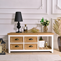 Meuble TV en bois artisanal de style farmhouse moderne avec 4 tiroirs et 1 étagère pour salon, appartement, hôtel